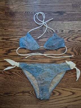Ritchie Swimwear Blue Dotted Two-Piece Bikini Set with White Ties